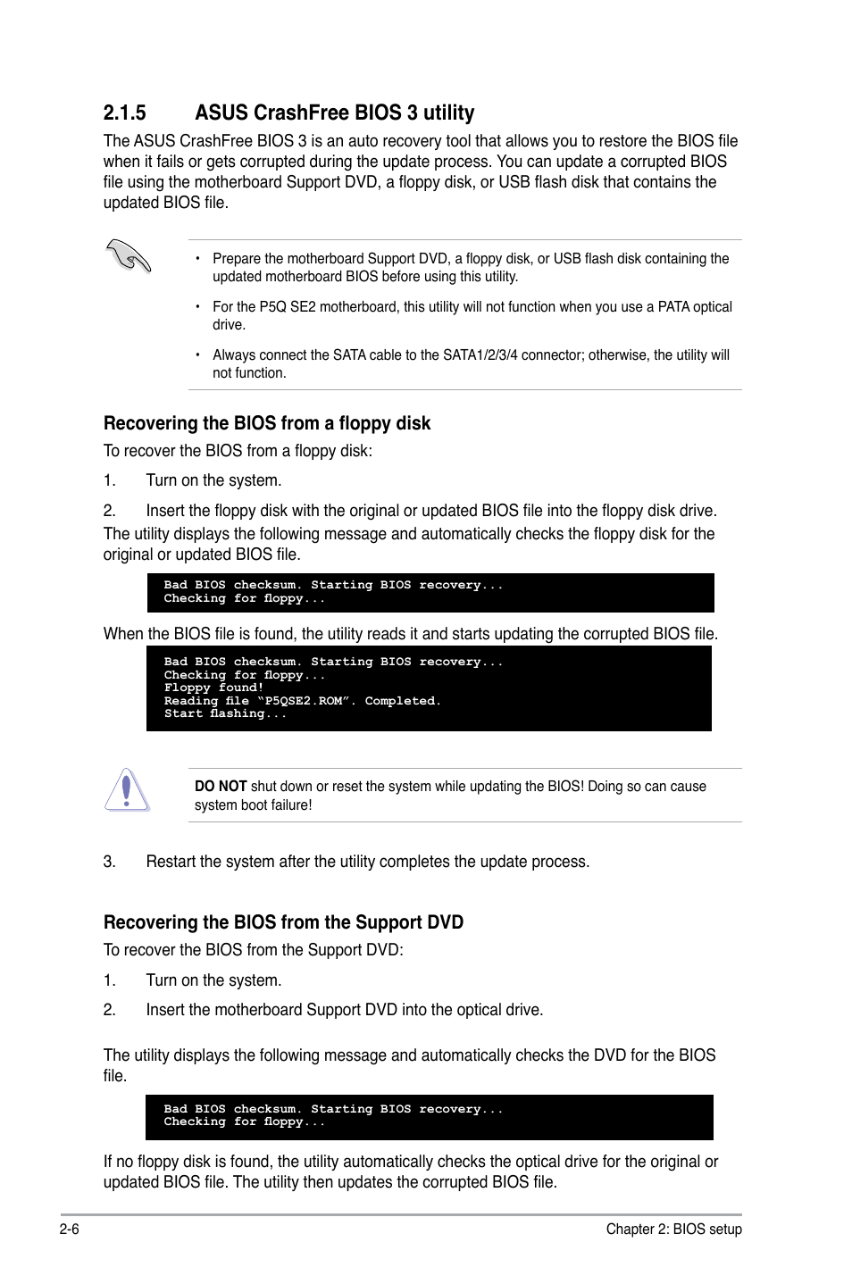 5 asus crashfree bios 3 utility, Asus crashfree bios 3 utility -6, Asus.crashfree.bios.3.utility | Asus P5Q SE2 User Manual | Page 44 / 64