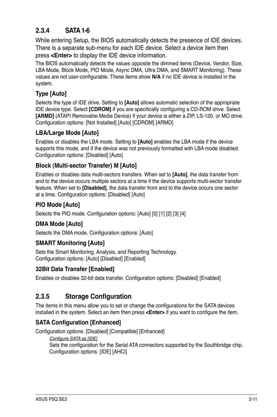 4 sata 1-6, 5 storage configuration, Sata 1-6 -11 | Storage configuration -11, Sata.1-6 | Asus P5Q SE2 User Manual | Page 49 / 64