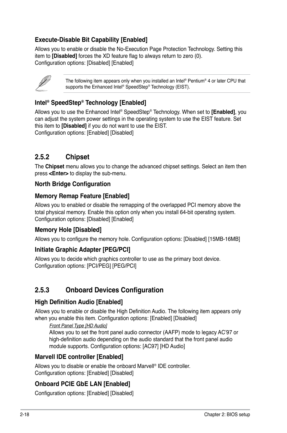 2 chipset, 3 onboard devices configuration, Chipset -18 | Onboard devices configuration -18, Chipset | Asus P5Q SE2 User Manual | Page 56 / 64