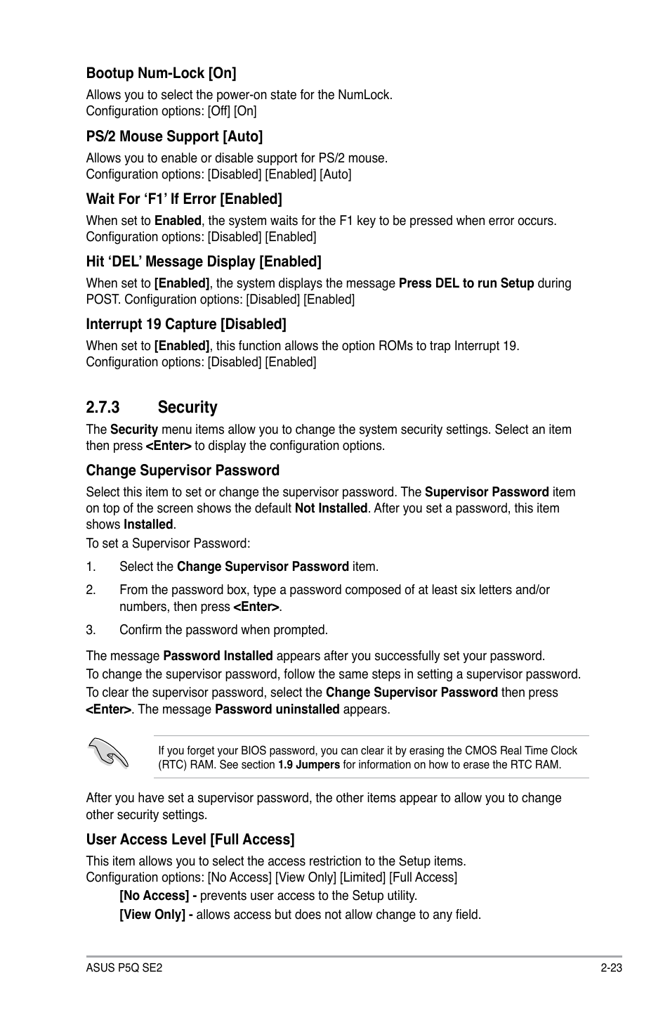 3 security, Security -23, Security | Asus P5Q SE2 User Manual | Page 61 / 64