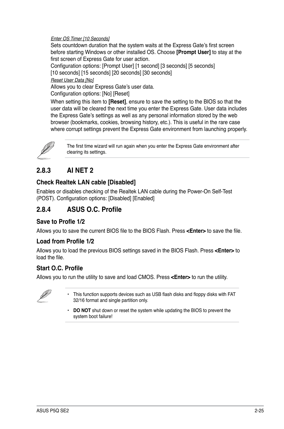 3 ai net 2, 4 asus o.c. profile, Ai net 2 -25 | Asus o.c. profile -25 | Asus P5Q SE2 User Manual | Page 63 / 64