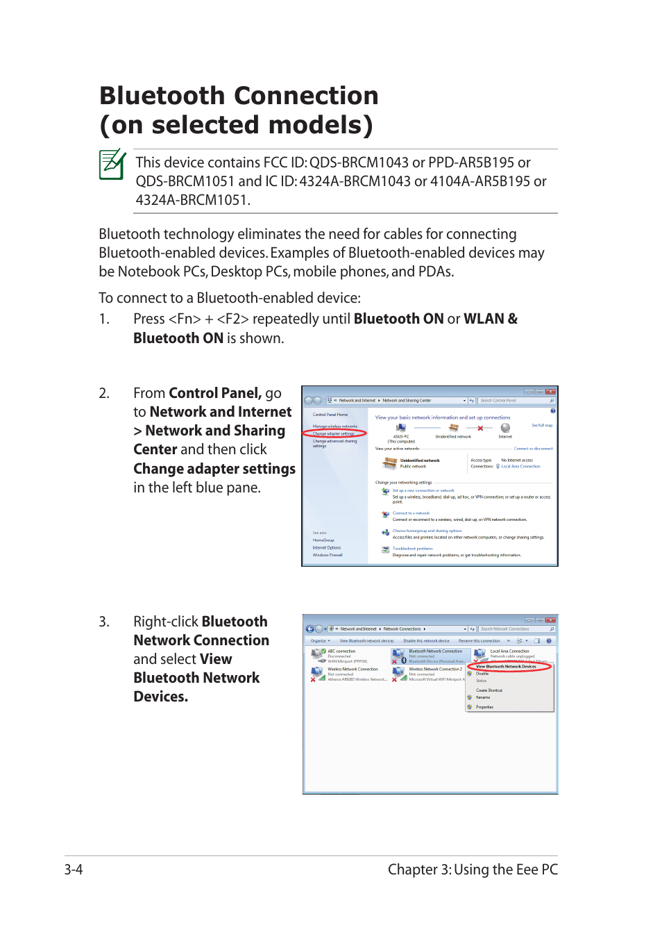 Bluetooth connection(on selected models), Bluetooth connection(on selected models) -4, Bluetooth connection (on selected models) | Asus Eee PC 1018P User Manual | Page 36 / 64