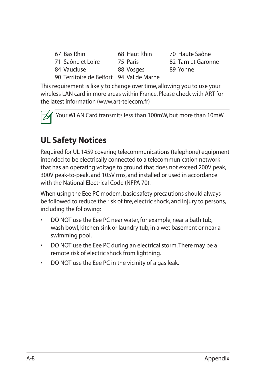 Ul safety notices | Asus Eee PC 1018P User Manual | Page 56 / 64