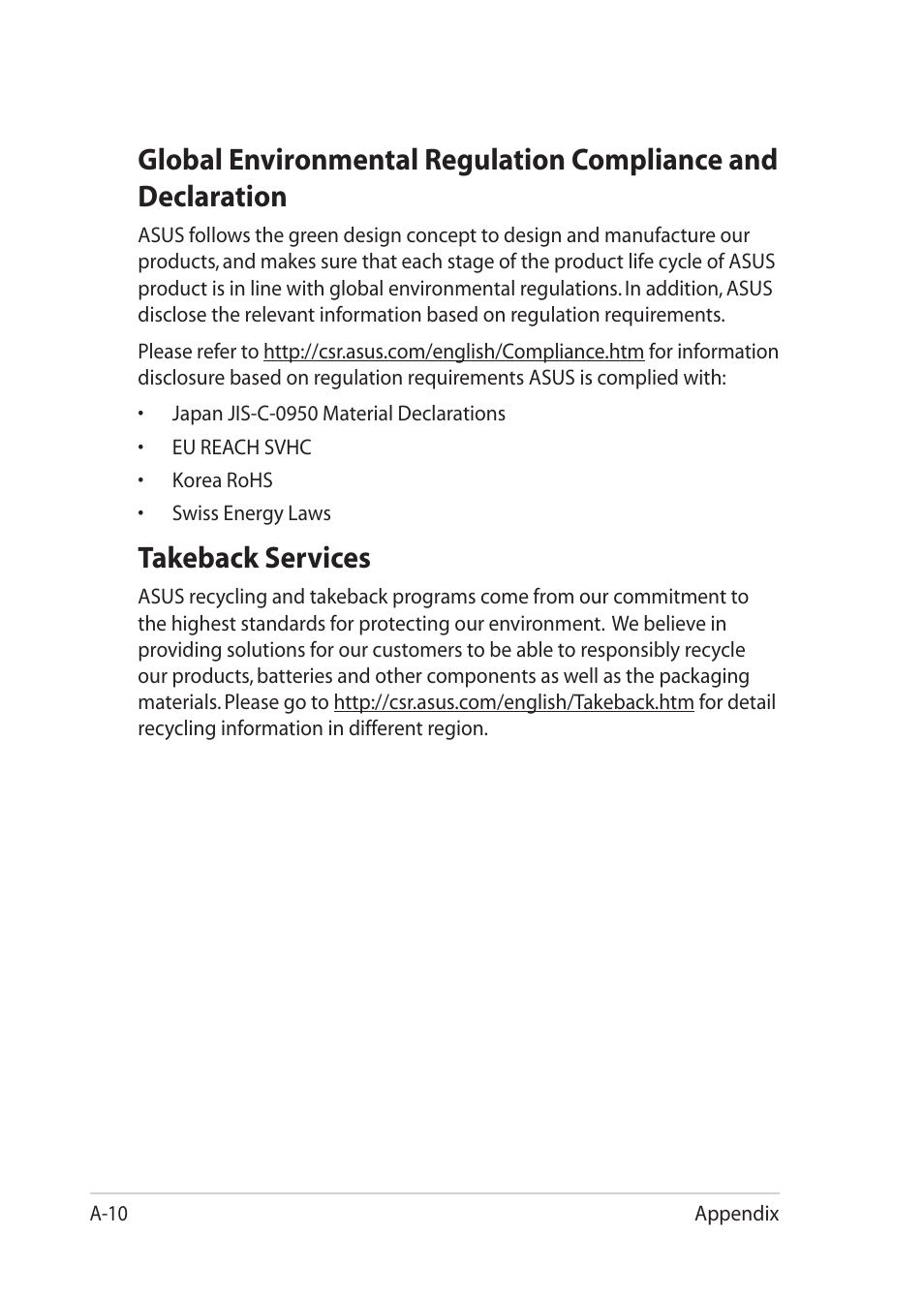 Takeback services | Asus Eee PC 1018P User Manual | Page 58 / 64