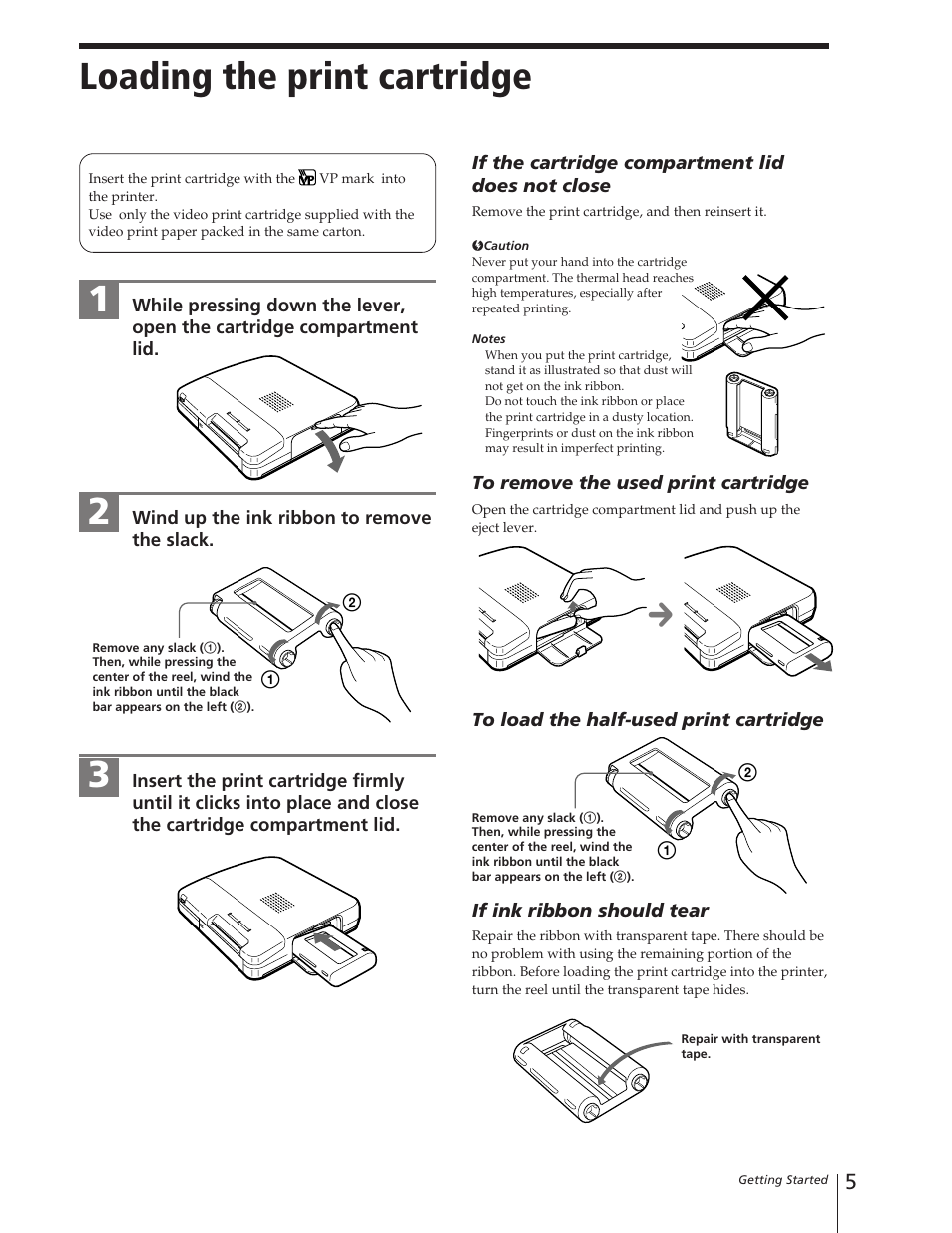 Loading the print cartridge | Sony DPP-M55 User Manual | Page 5 / 12