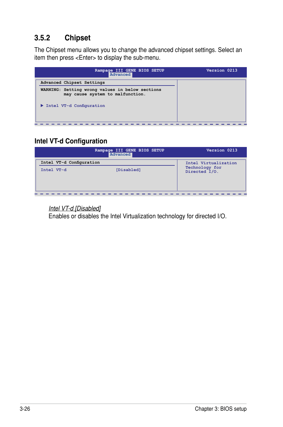 2 chipset, Intel vt-d configuration | Asus Rampage III Gene User Manual | Page 100 / 164