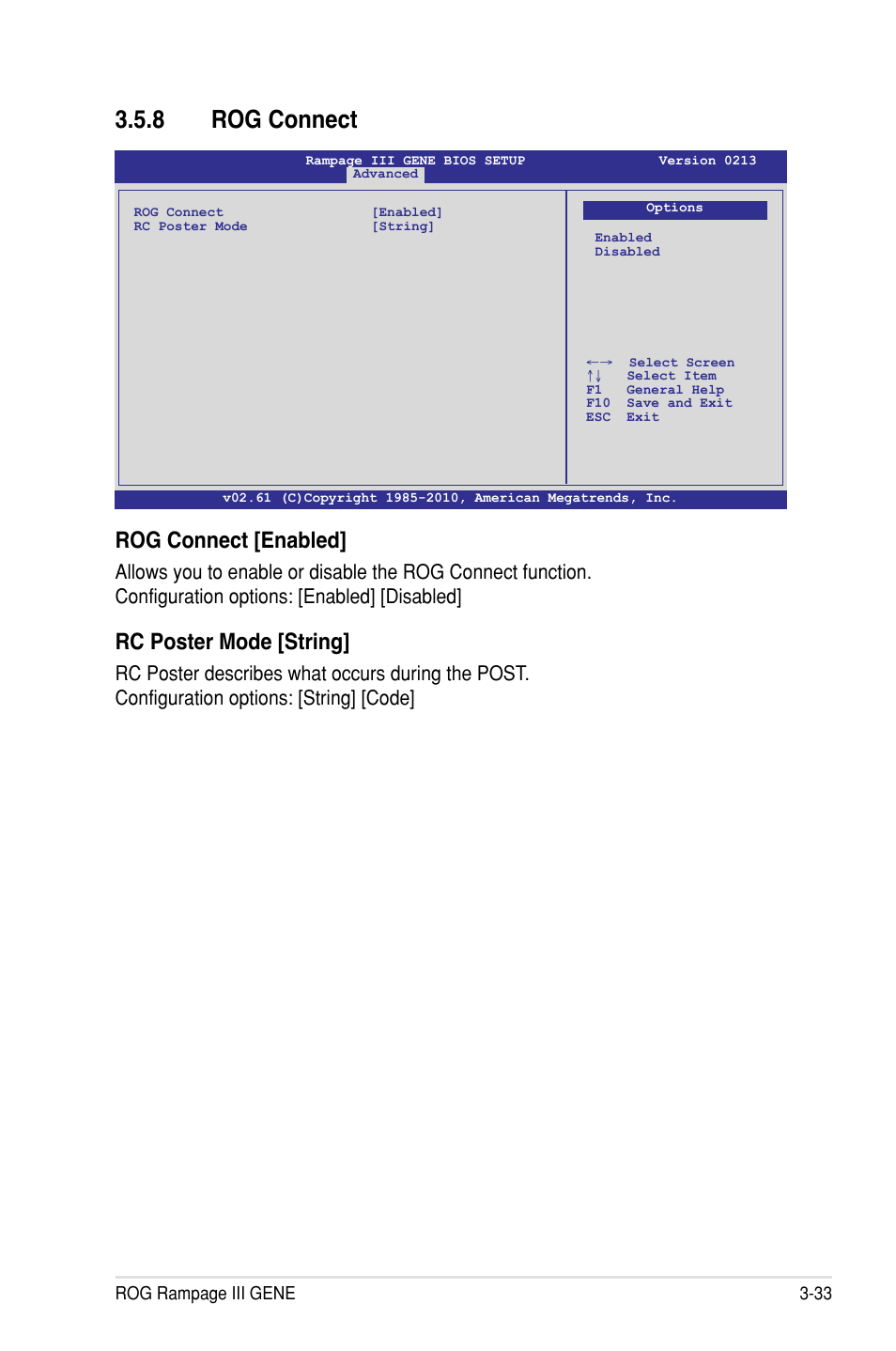 8 rog connect, Rog connect �enabled, Rc poster mode �string | Asus Rampage III Gene User Manual | Page 107 / 164