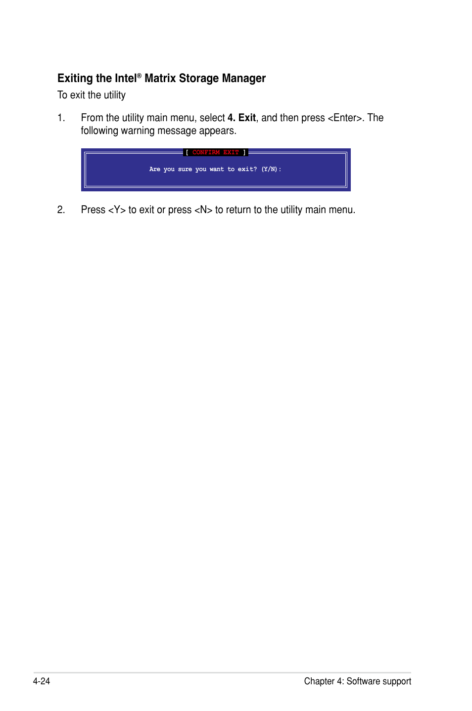 Exiting the intel, Matrix storage manager | Asus Rampage III Gene User Manual | Page 150 / 164