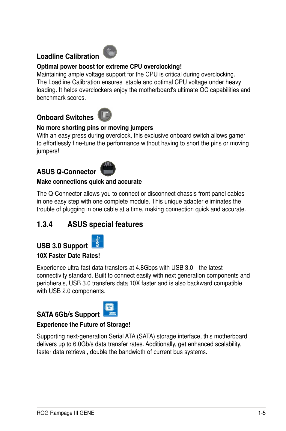 4 asus special features | Asus Rampage III Gene User Manual | Page 21 / 164