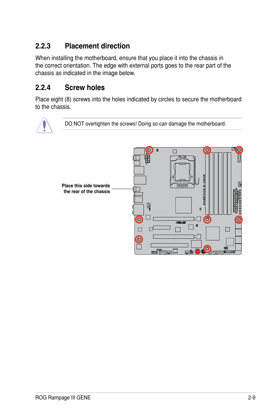 3 placement direction, 4 screw holes | Asus Rampage III Gene User Manual | Page 33 / 164