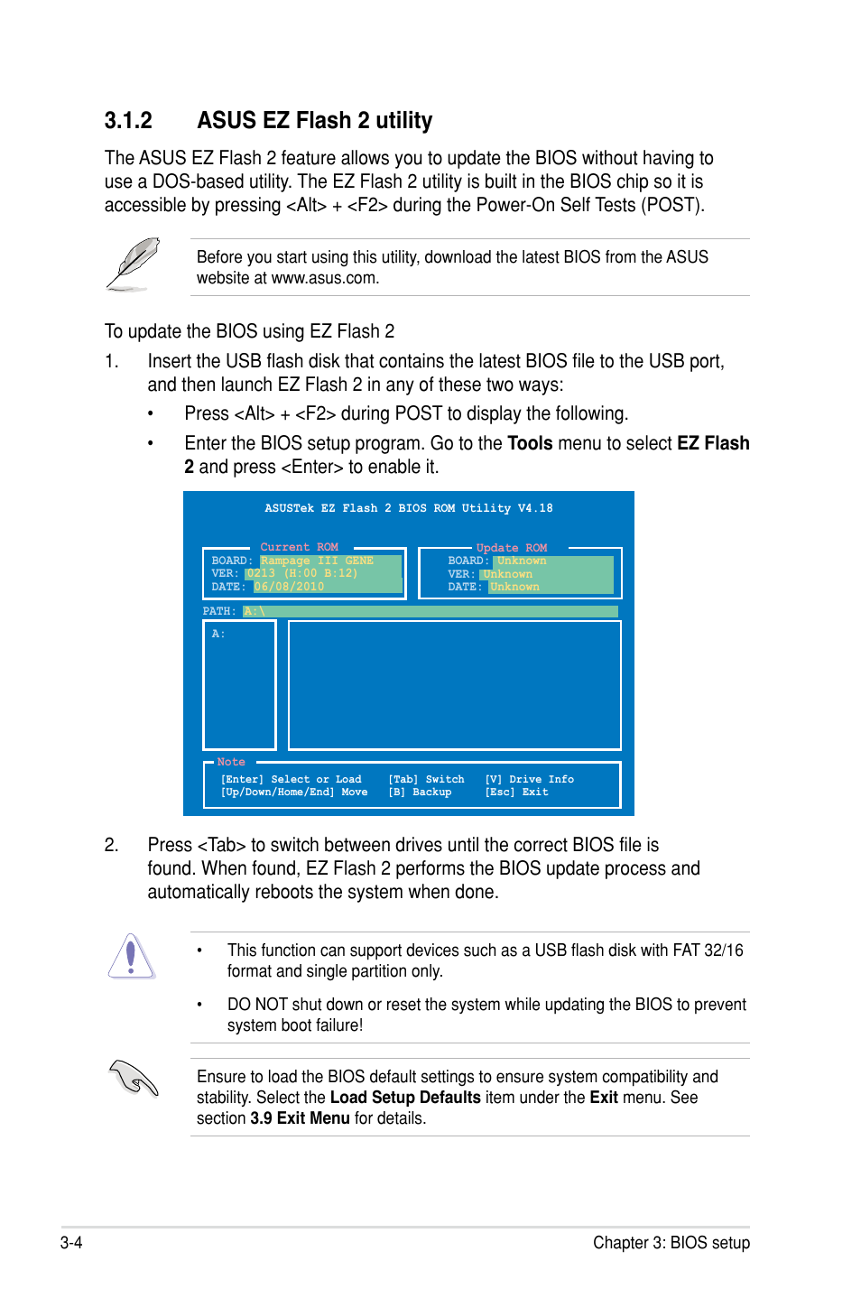 2 asus ez flash 2 utility | Asus Rampage III Gene User Manual | Page 78 / 164