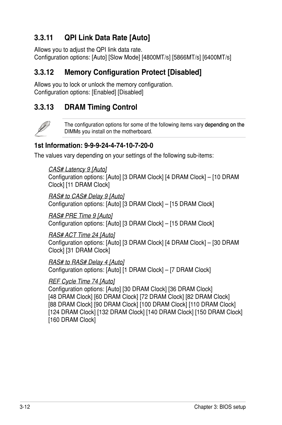 11 qpi link data rate �auto, 13 dram timing control | Asus Rampage III Gene User Manual | Page 86 / 164