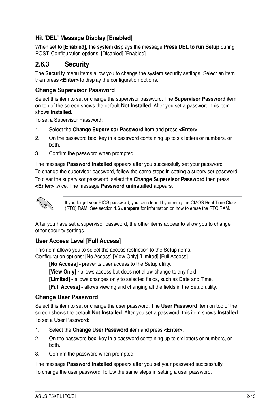 3 security, Security -13 | Asus P5KPL IPC/SI User Manual | Page 39 / 40