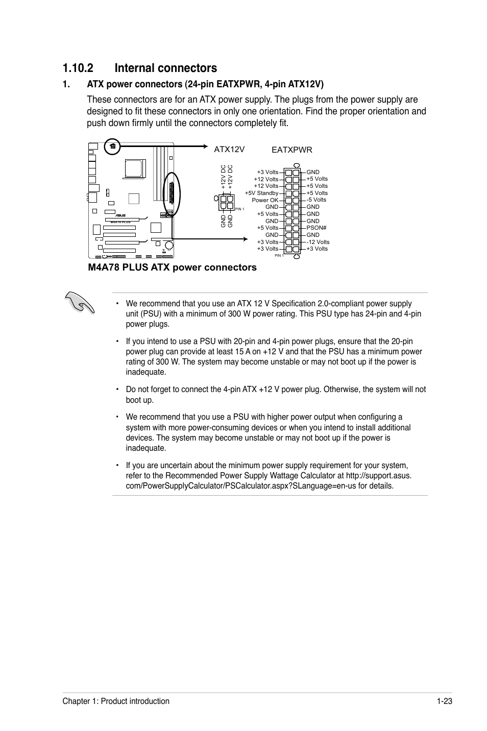 2 internal connectors, M4a78 plus atx power connectors | Asus M4A78 PLUS User Manual | Page 33 / 62