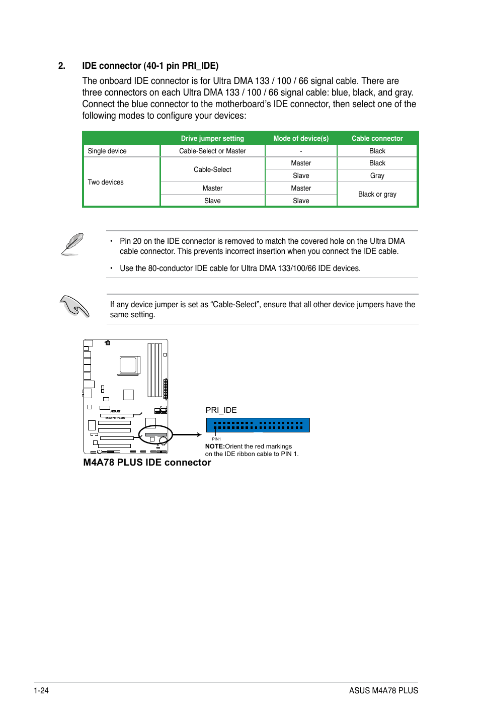 M4a78 plus ide connector | Asus M4A78 PLUS User Manual | Page 34 / 62