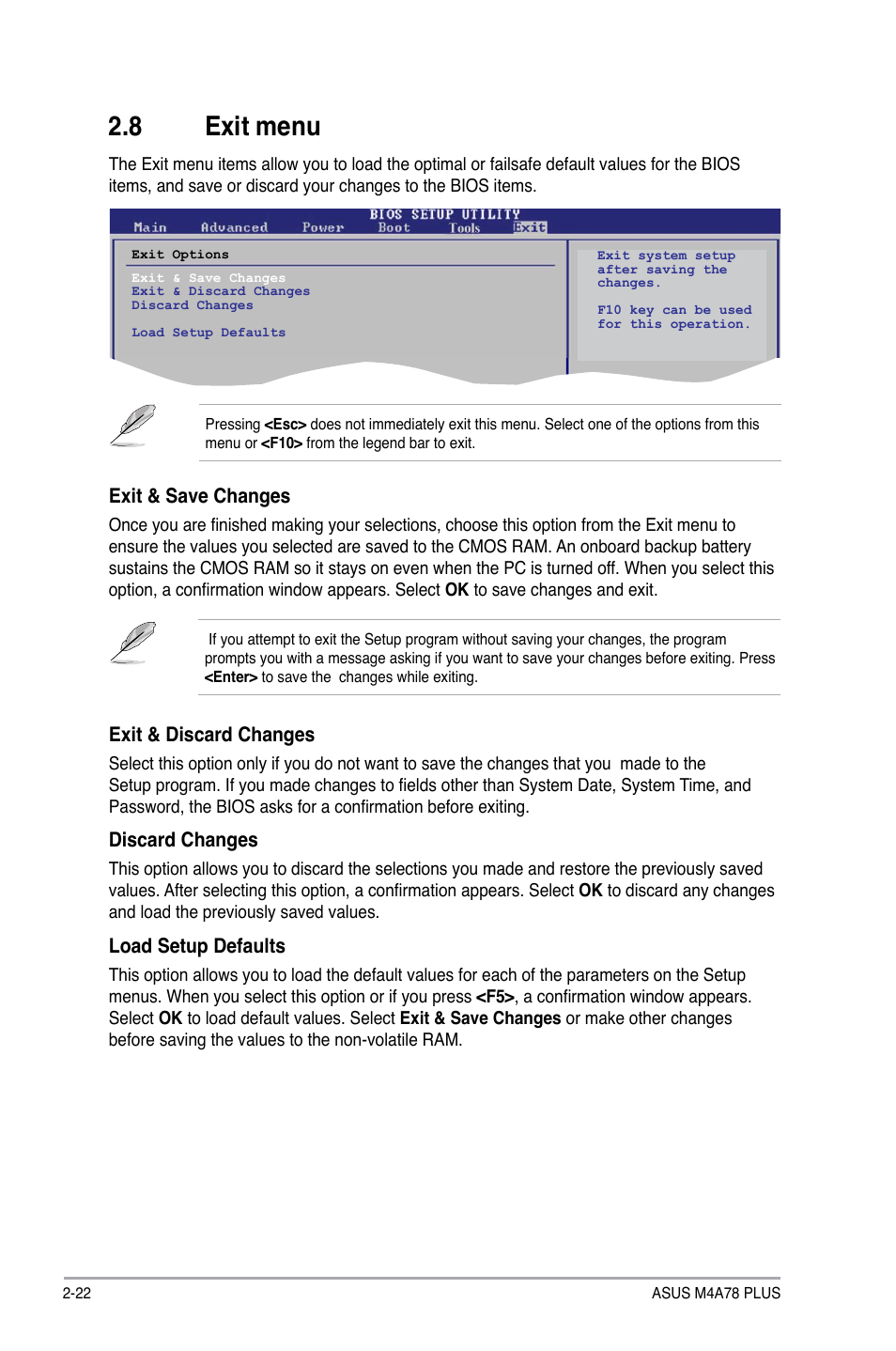 8 exit menu | Asus M4A78 PLUS User Manual | Page 62 / 62