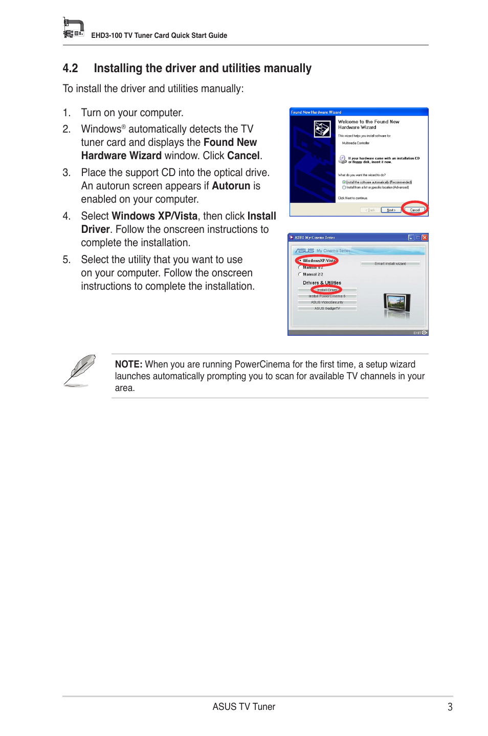 2 installing the driver and utilities manually | Asus My Cinema-EHD3-100 User Manual | Page 4 / 5