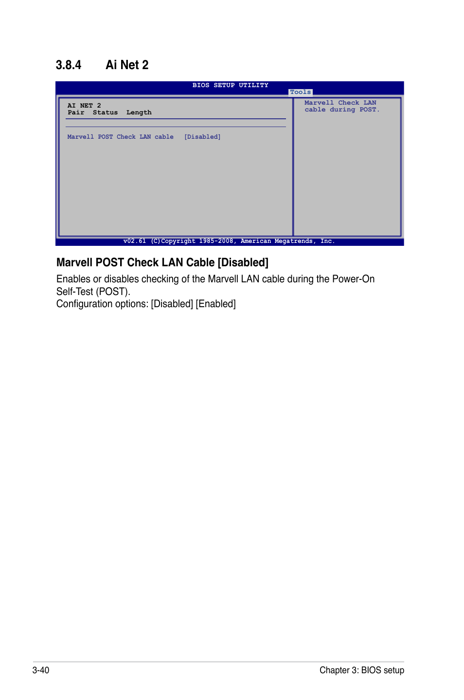 4 ai net 2, Ai net 2 -40, Marvell post check lan cable [disabled | Asus P5Q-E/WiFi-AP User Manual | Page 106 / 186
