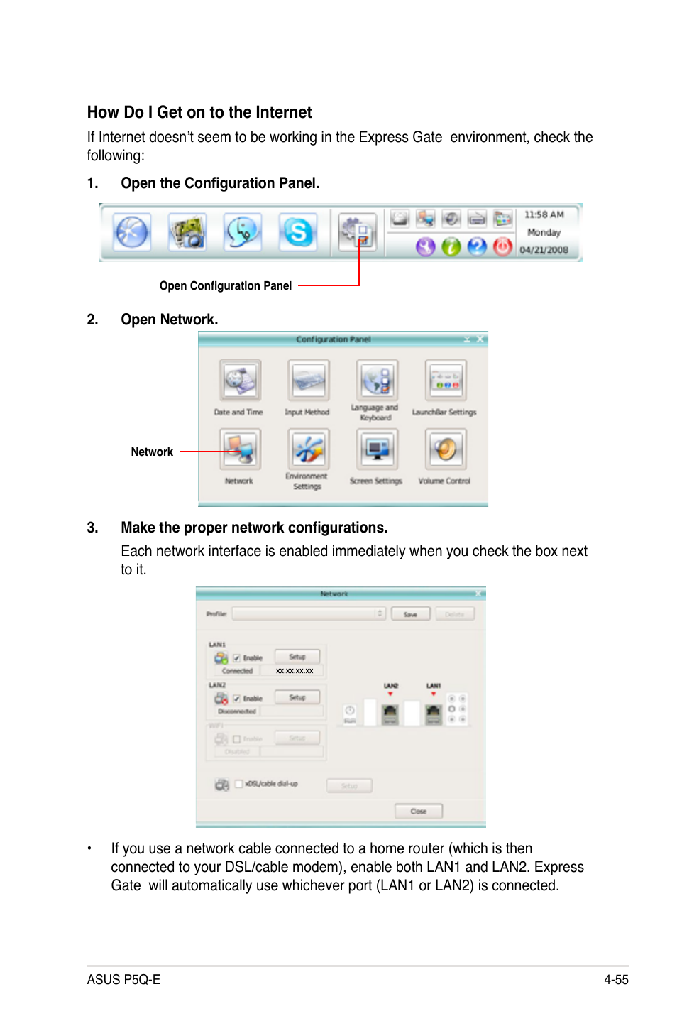 How do i get on to the internet | Asus P5Q-E/WiFi-AP User Manual | Page 165 / 186