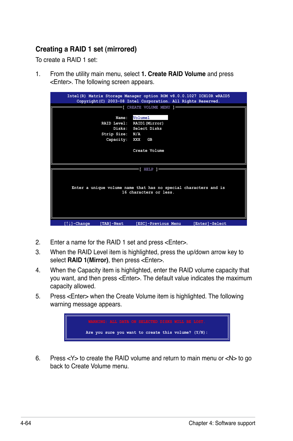 Creating a raid 1 set (mirrored) | Asus P5Q-E/WiFi-AP User Manual | Page 174 / 186