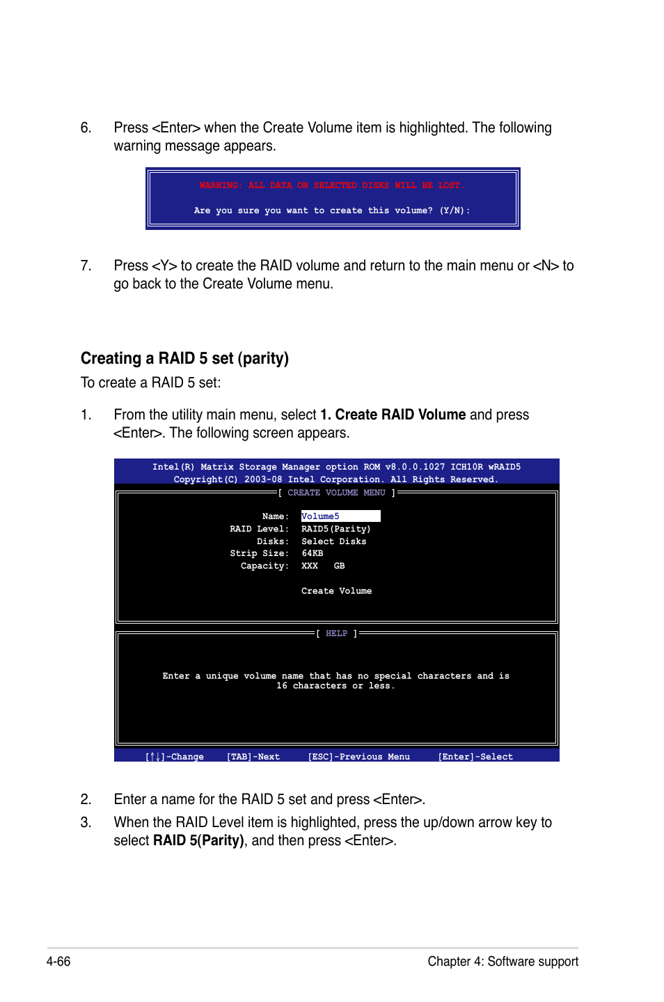 Creating a raid 5 set (parity) | Asus P5Q-E/WiFi-AP User Manual | Page 176 / 186