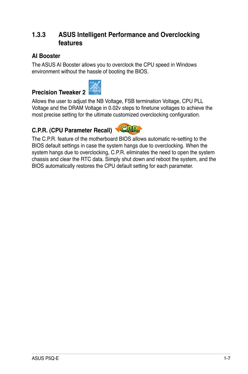 Asus intelligent performance and, Overclocking features -7 | Asus P5Q-E/WiFi-AP User Manual | Page 23 / 186