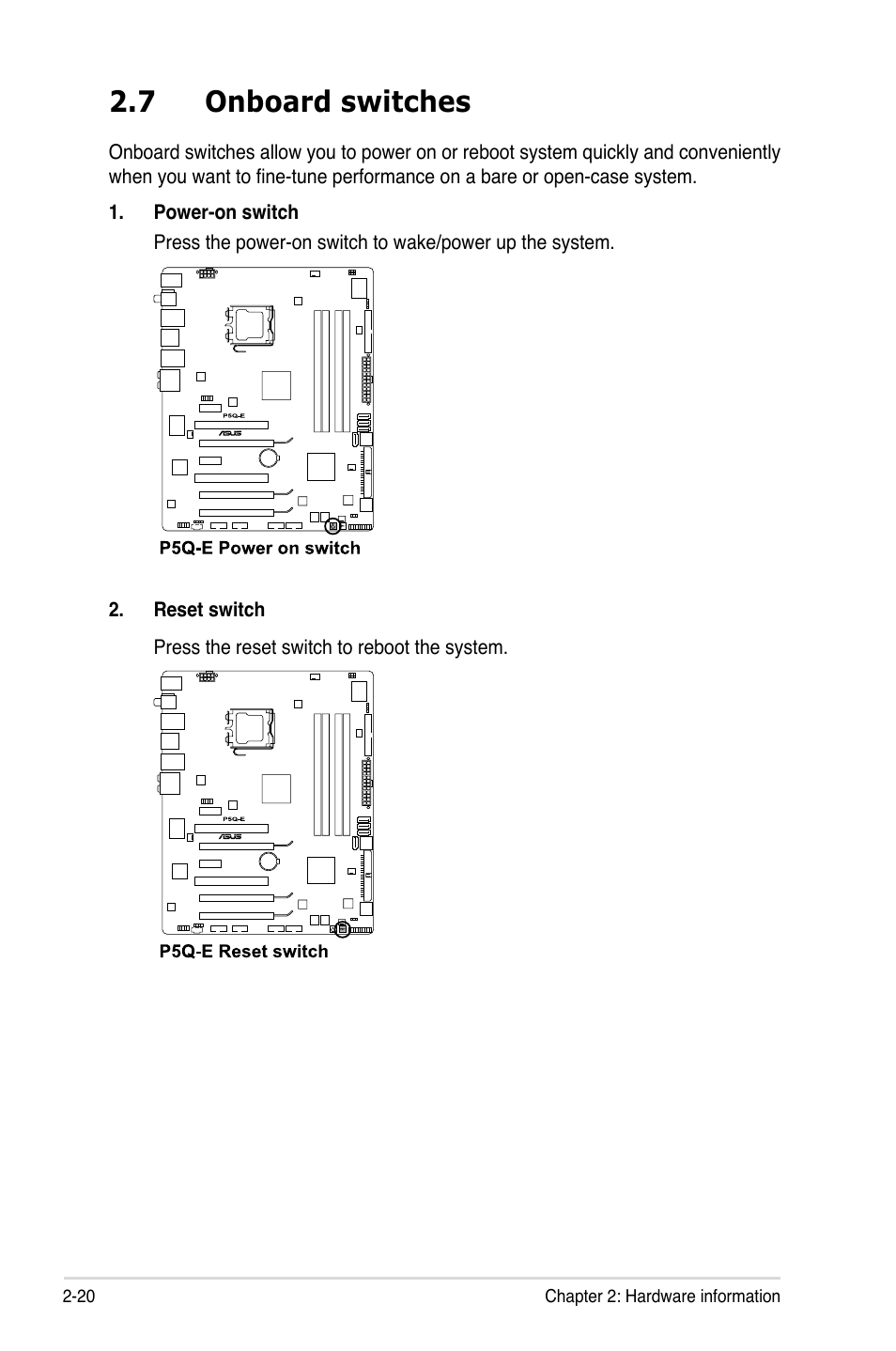 7 onboard switches, Onboard switches -20 | Asus P5Q-E/WiFi-AP User Manual | Page 46 / 186