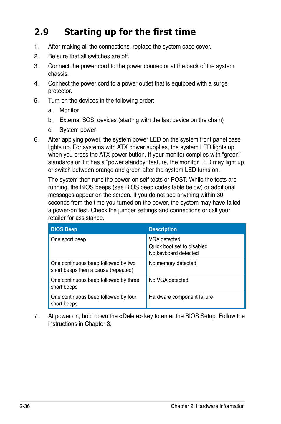 9 starting up for the first time, Starting up for the first time -36 | Asus P5Q-E/WiFi-AP User Manual | Page 62 / 186