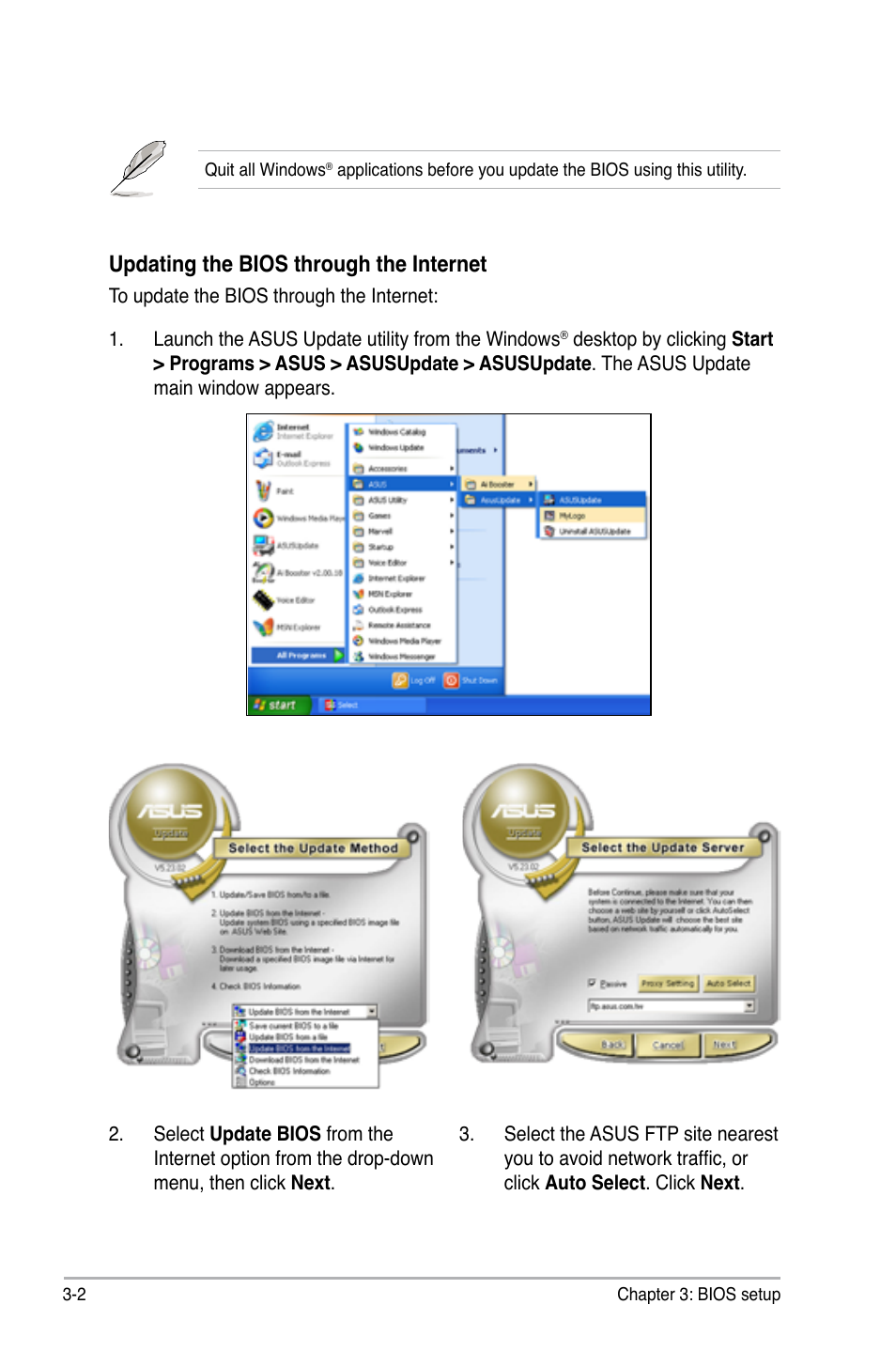 Updating the bios through the internet | Asus P5Q-E/WiFi-AP User Manual | Page 68 / 186