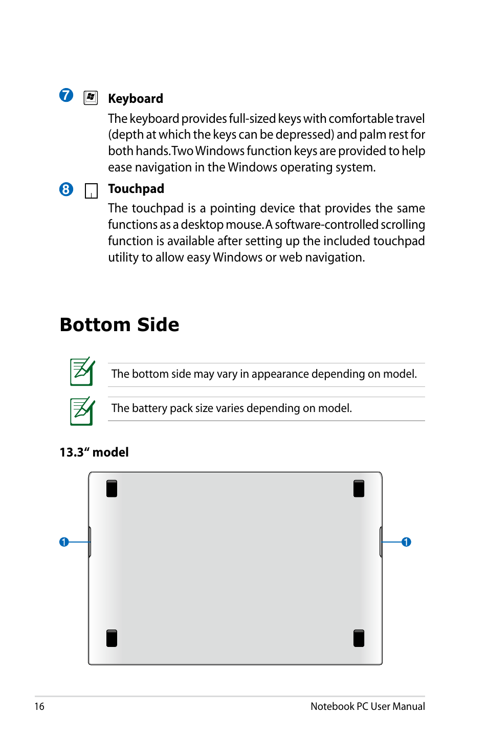 Bottom side | Asus UX31A User Manual | Page 16 / 98