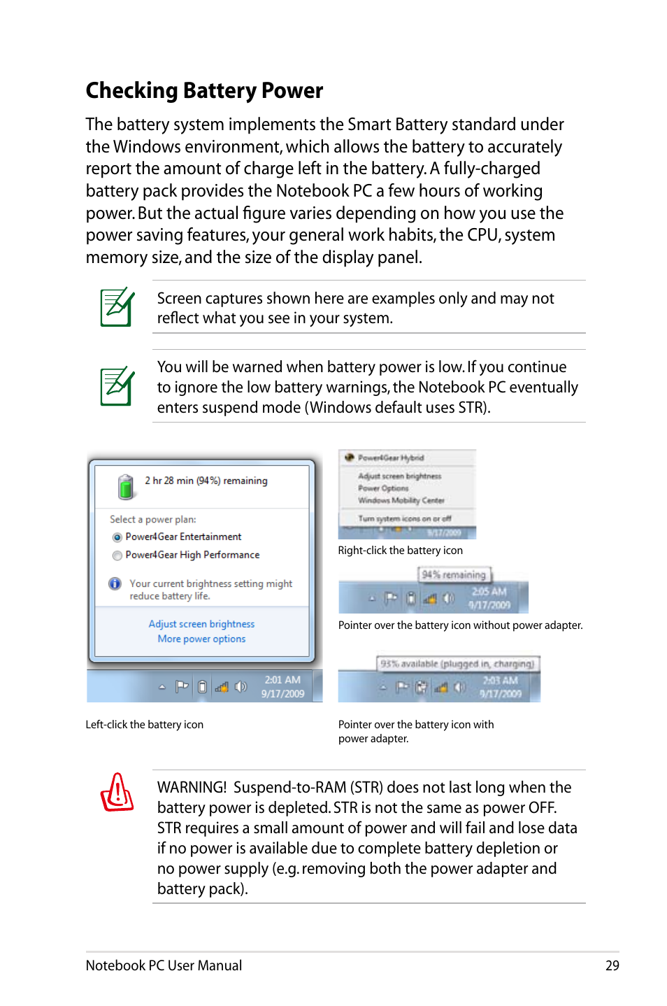 Checking battery power | Asus UX31A User Manual | Page 29 / 98