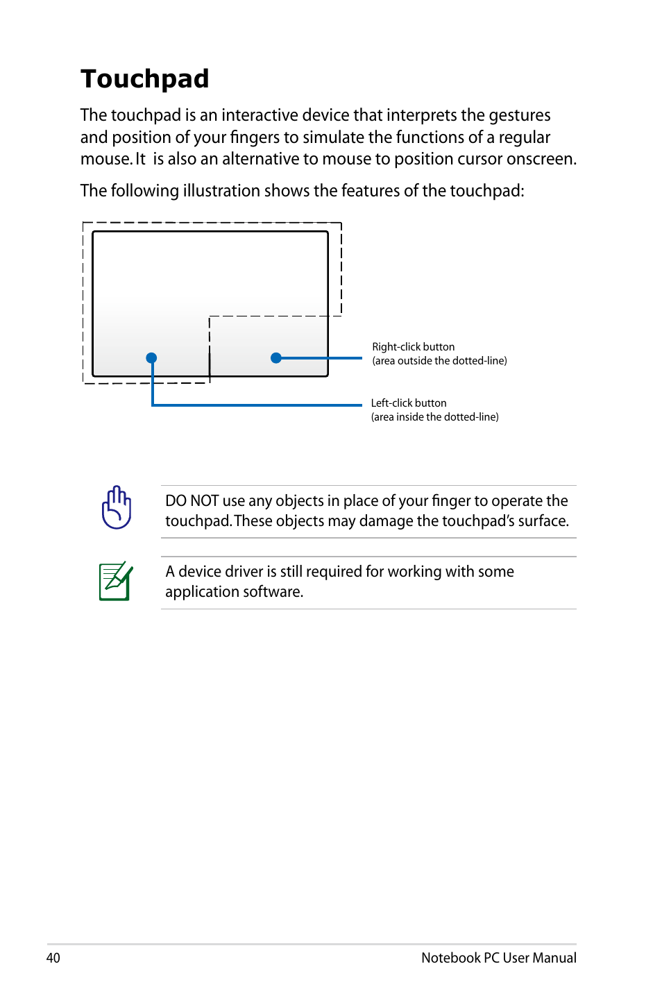 Touchpad | Asus UX31A User Manual | Page 40 / 98