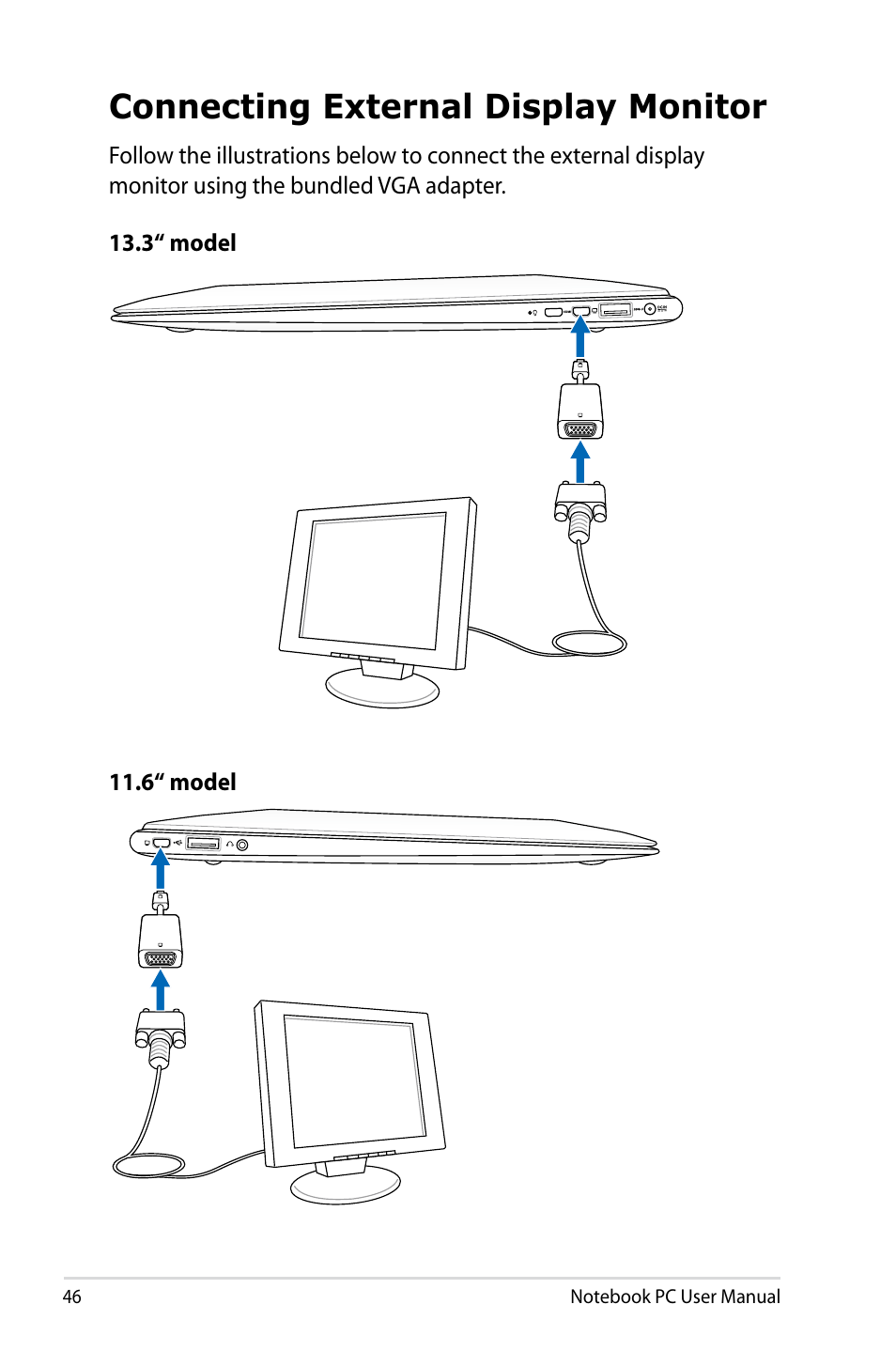 Connecting external display monitor | Asus UX31A User Manual | Page 46 / 98