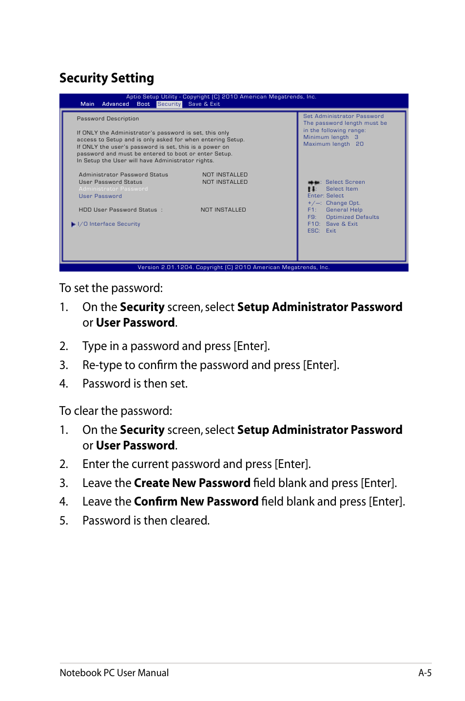 Security setting | Asus UX31A User Manual | Page 63 / 98