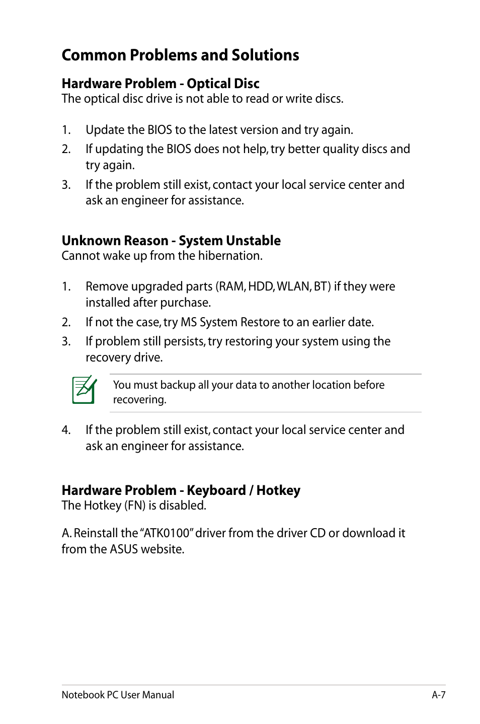 Common problems and solutions | Asus UX31A User Manual | Page 65 / 98