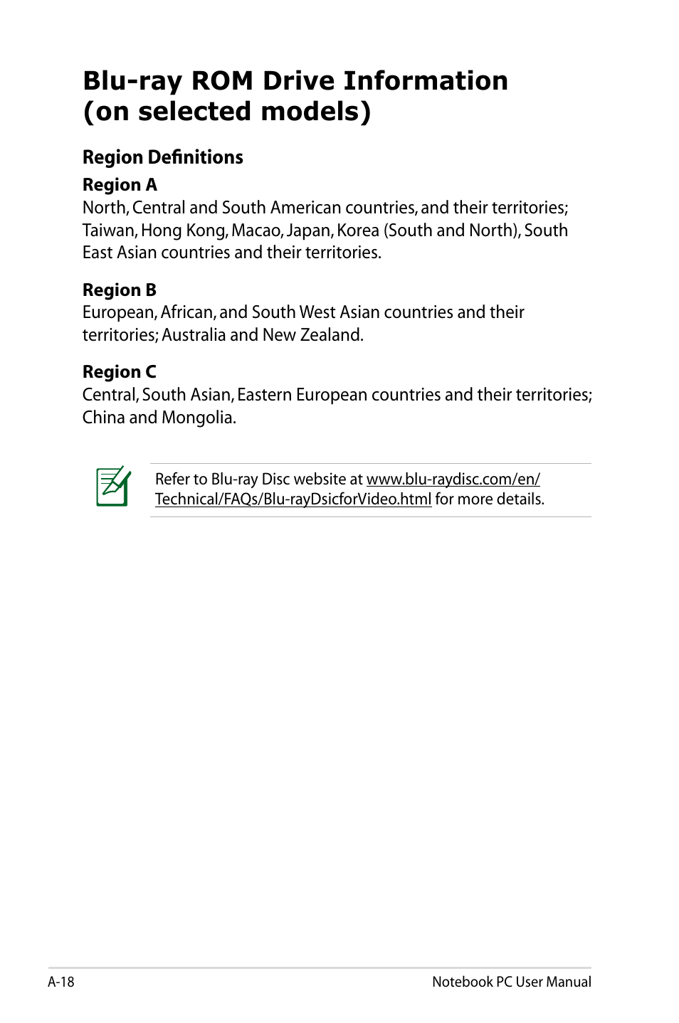 Blu-ray rom drive information(on selected models), Blu-ray rom drive information (on selected models) | Asus UX31A User Manual | Page 76 / 98