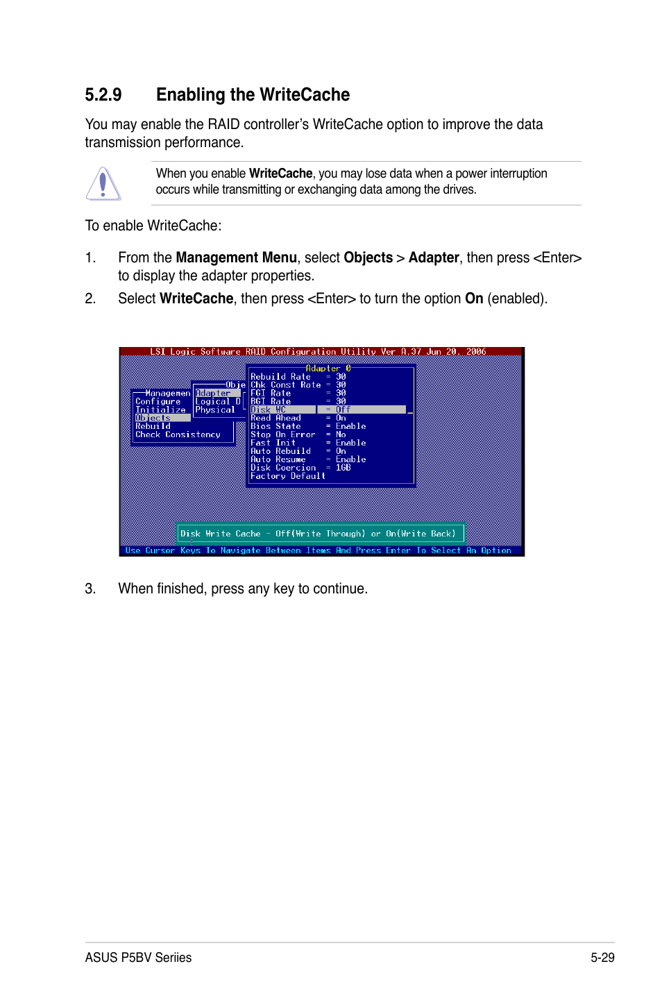 9 enabling the writecache | Asus P5BV/SAS User Manual | Page 127 / 184