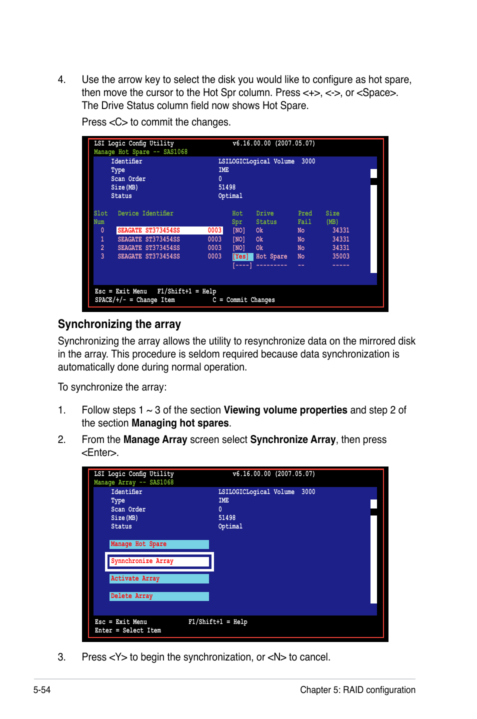 Synchronizing the array | Asus P5BV/SAS User Manual | Page 152 / 184