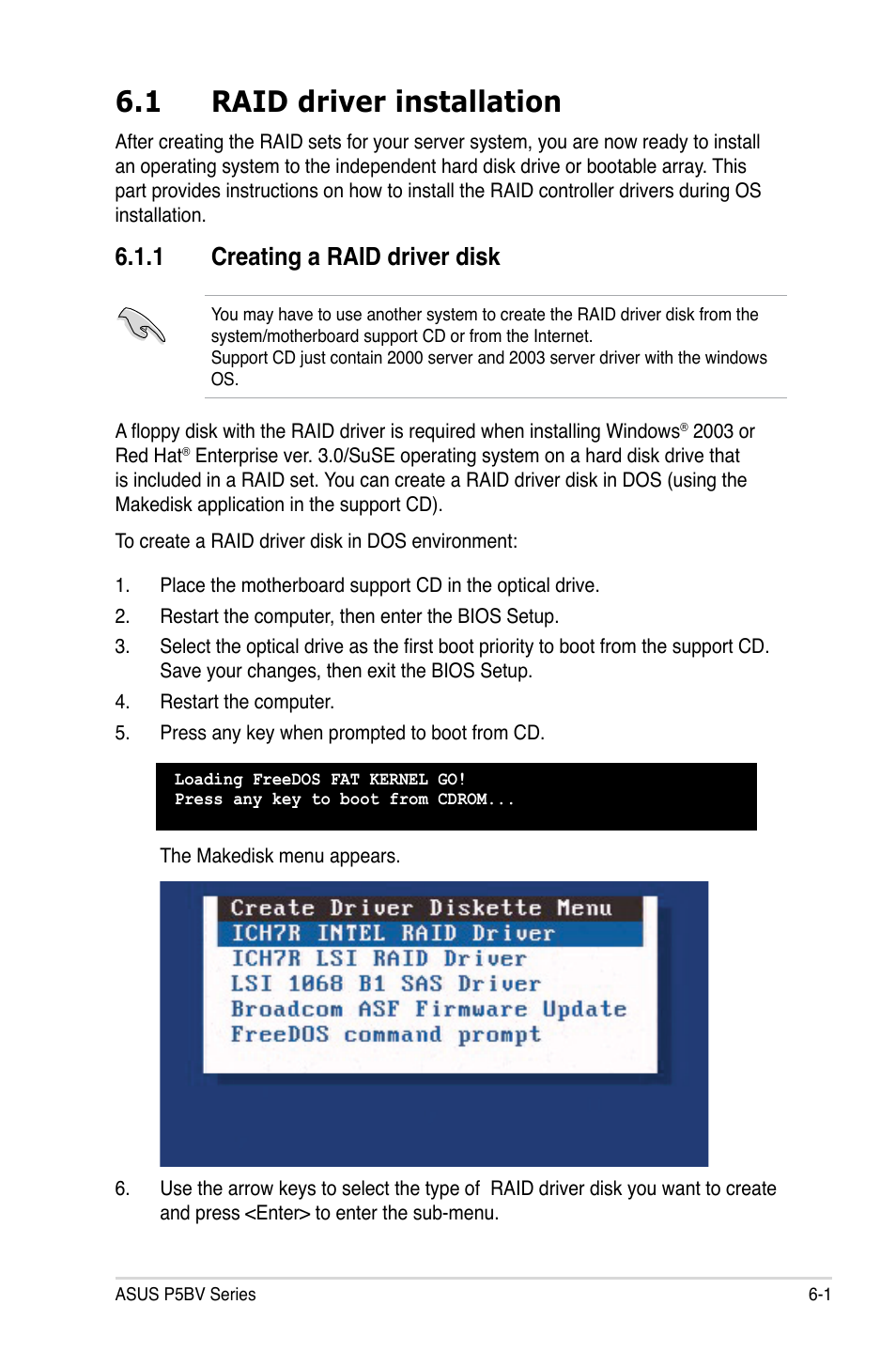 1 raid driver installation, 1 creating a raid driver disk | Asus P5BV/SAS User Manual | Page 161 / 184