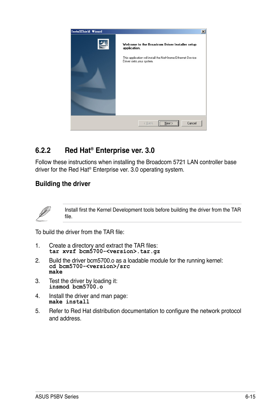 2 red hat, Enterprise ver. 3.0, Building the driver | Asus P5BV/SAS User Manual | Page 175 / 184