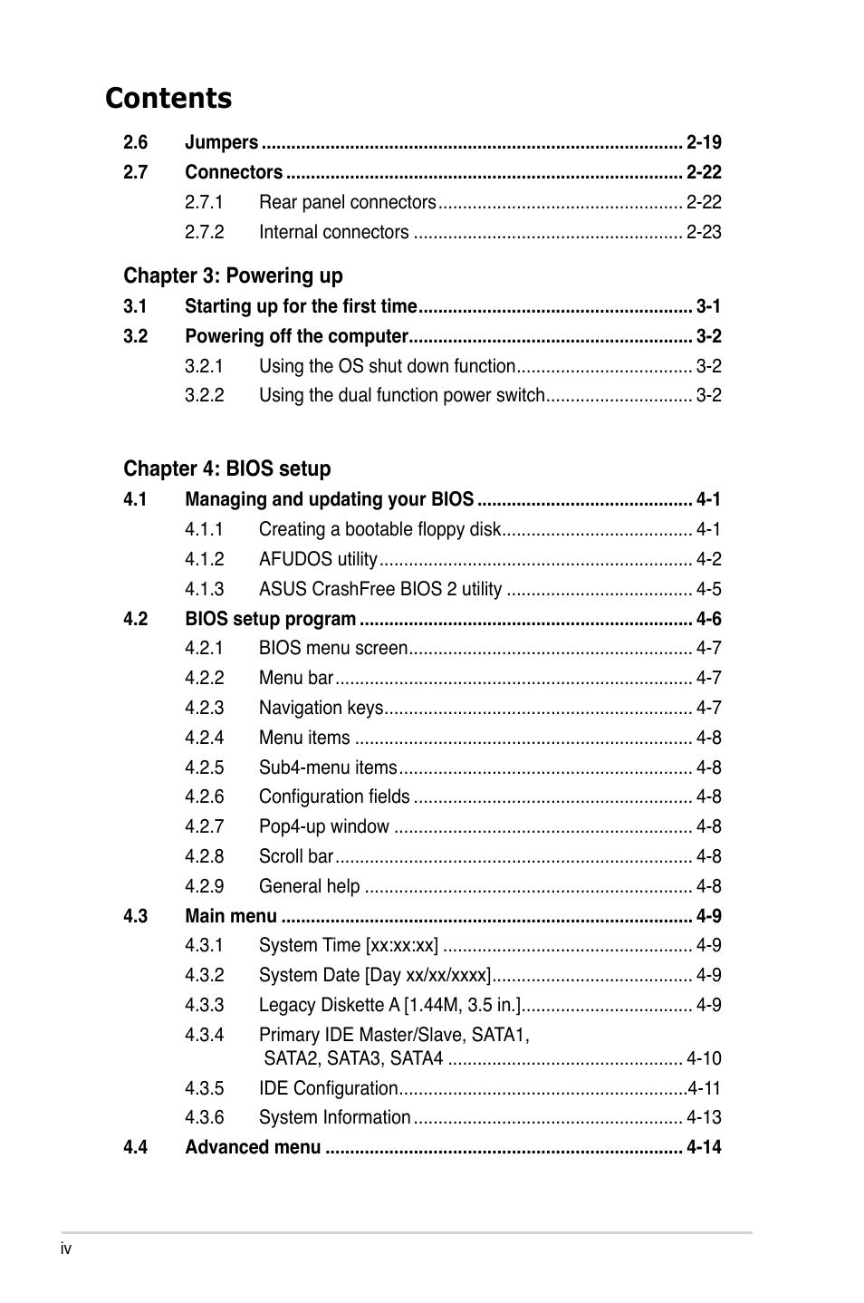 Asus P5BV/SAS User Manual | Page 4 / 184