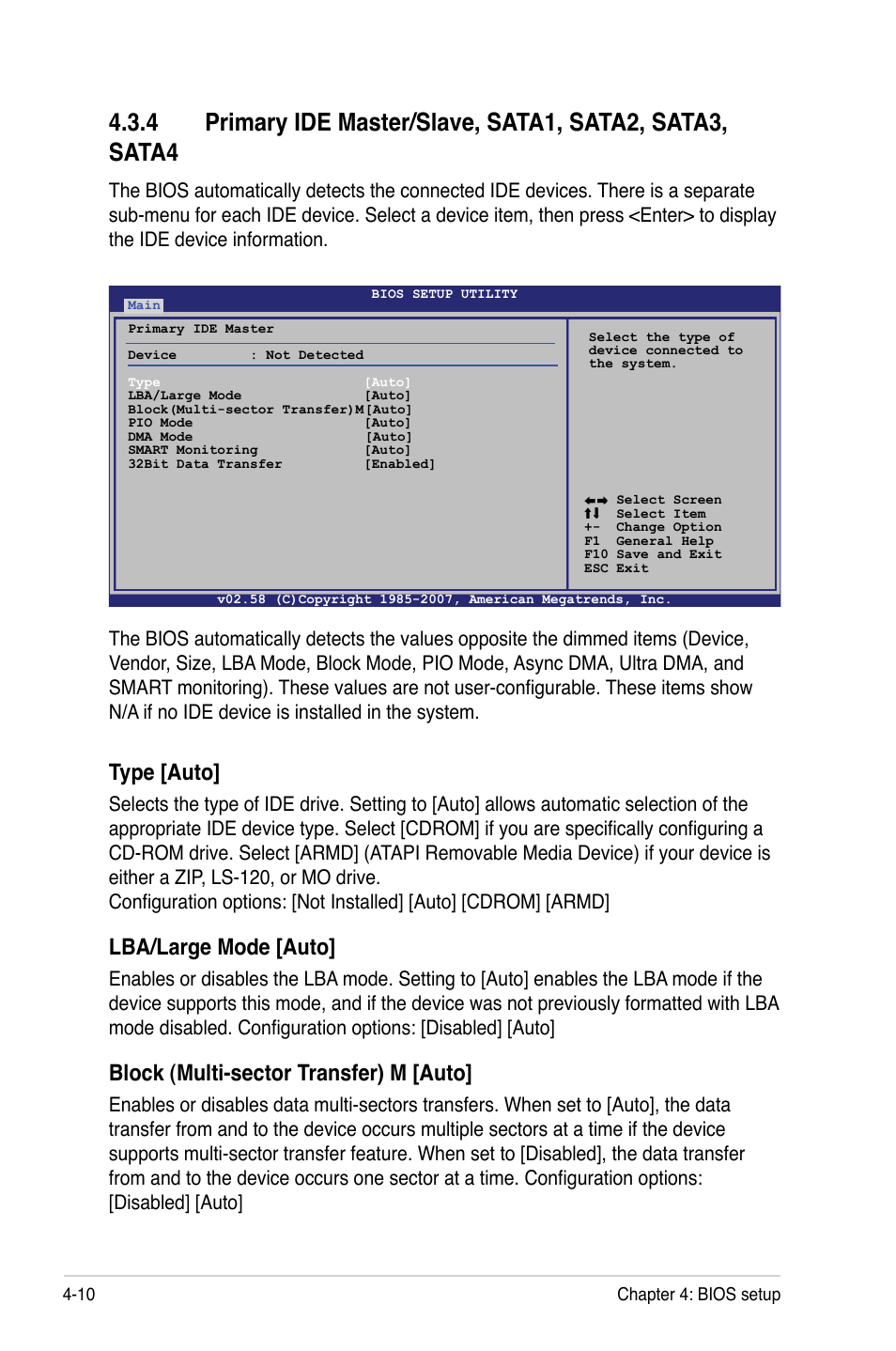 Type [auto, Lba/large mode [auto, Block (multi-sector transfer) m [auto | Asus P5BV/SAS User Manual | Page 70 / 184