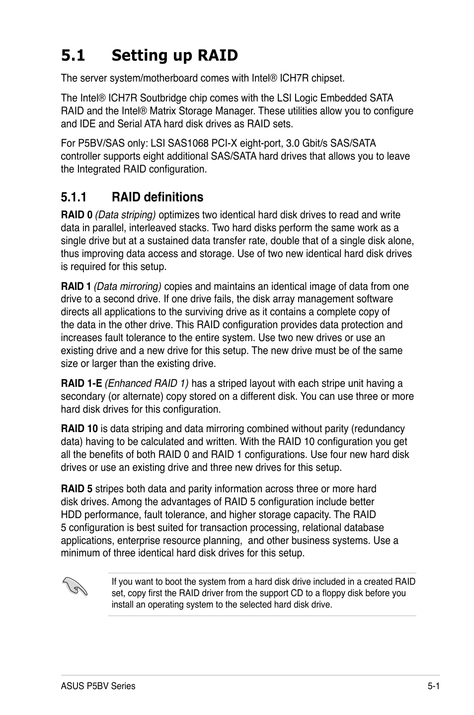 1 setting up raid, 1 raid definitions | Asus P5BV/SAS User Manual | Page 99 / 184