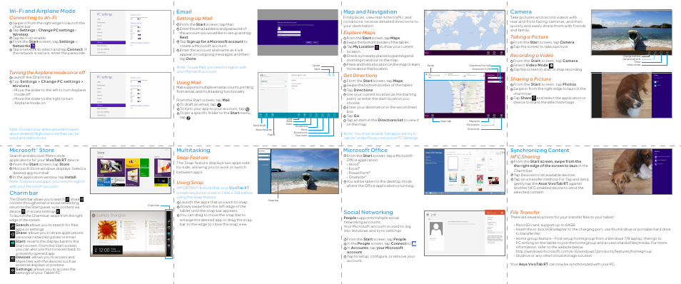 Microsoft, Store, Multitasking | Map and navigation, Email, Wi-fi and airplane mode, Charm bar, Microsoft office, Social networking, Camera | Asus VivoTab RT LTE User Manual | Page 2 / 2