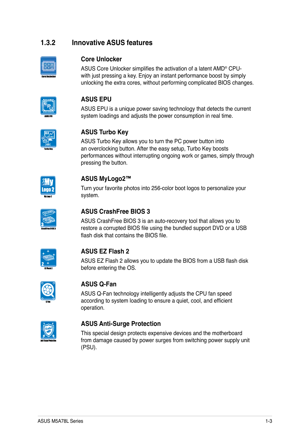 2 innovative asus features, Innovative asus features -3 | Asus M5A78L/USB3 User Manual | Page 13 / 66