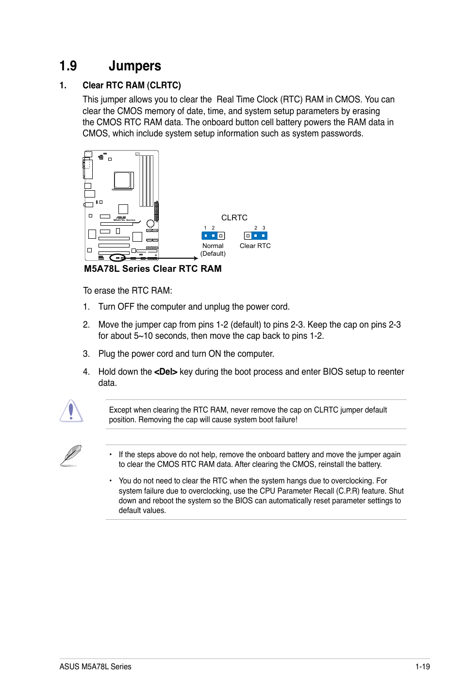 9 jumpers, Jumpers -19 | Asus M5A78L/USB3 User Manual | Page 29 / 66