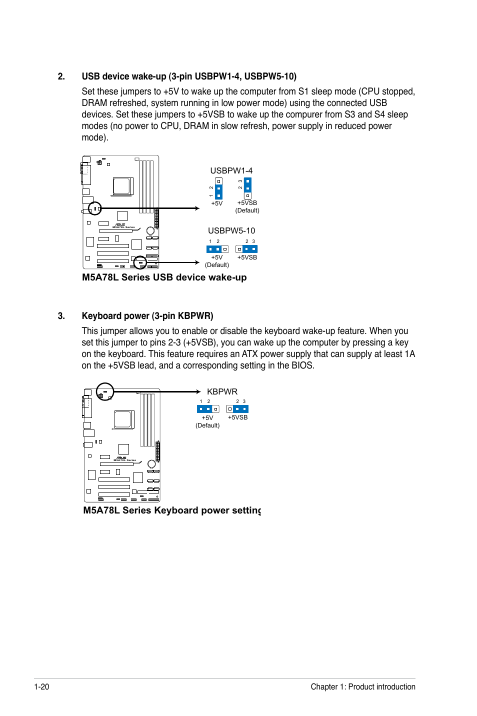 M5a78l series usb device wake-up, M5a78l series keyboard power setting | Asus M5A78L/USB3 User Manual | Page 30 / 66