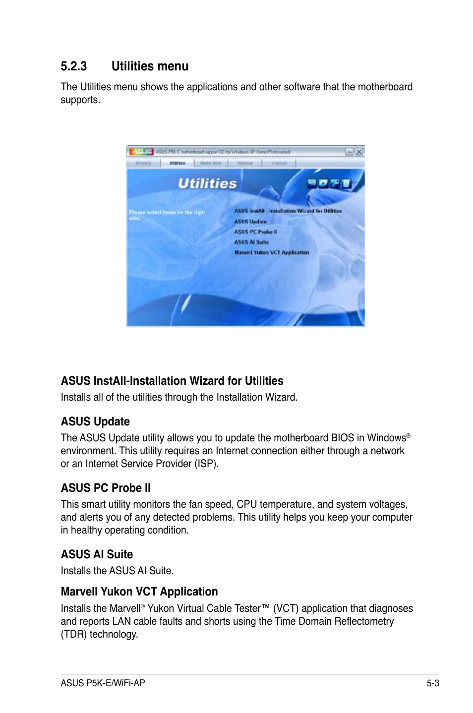 3 utilities menu | Asus P5K-E/WiFi-AP User Manual | Page 111 / 180