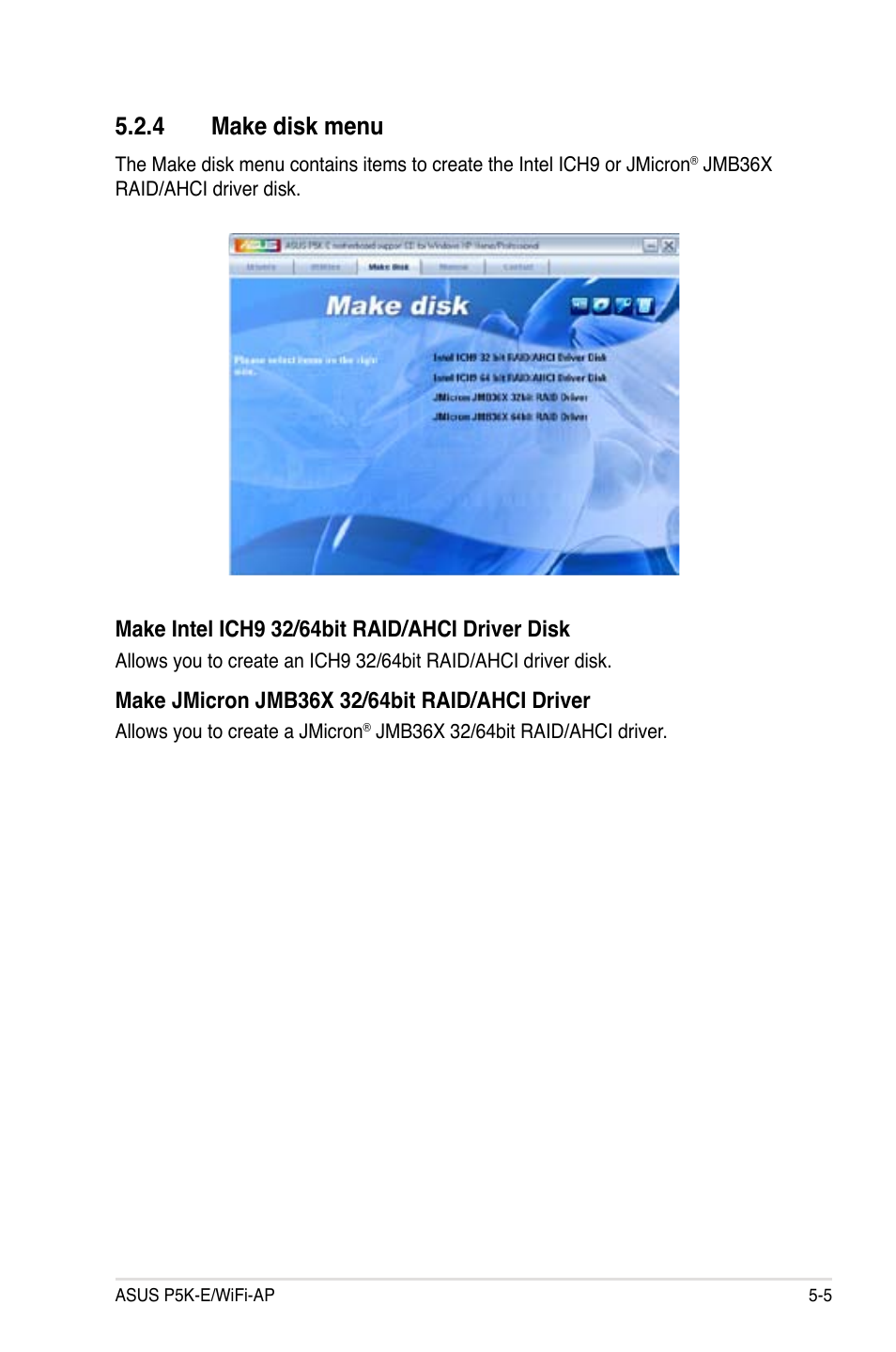 4 make disk menu | Asus P5K-E/WiFi-AP User Manual | Page 113 / 180