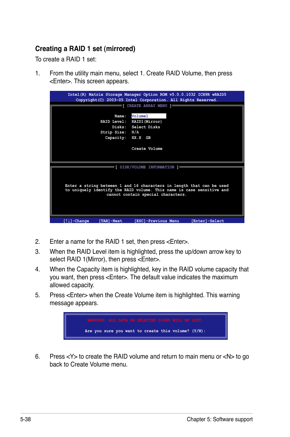 Creating a raid 1 set (mirrored) | Asus P5K-E/WiFi-AP User Manual | Page 146 / 180
